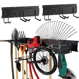 touekeng garage storage tool organizer,garage organization wall mount rack hanger,super heavy duty steel garden tool organizer (6hooks, 2rails 32 in)