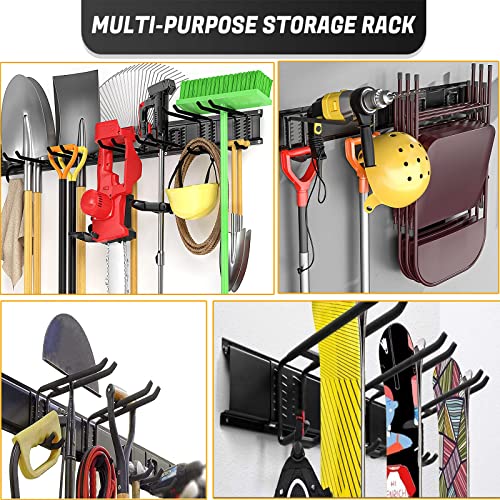 touekeng Garage Storage Tool Organizer,Garage Organization Wall Mount Rack Hanger,Super Heavy Duty Steel Garden Tool Organizer (6Hooks, 2Rails 32 in)