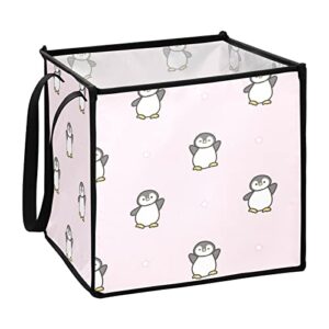 keepreal pink background penguin cube storage bin with handles, large collapsible organizer storage basket for home decorative(1pack,13 x 13 x 13 in)