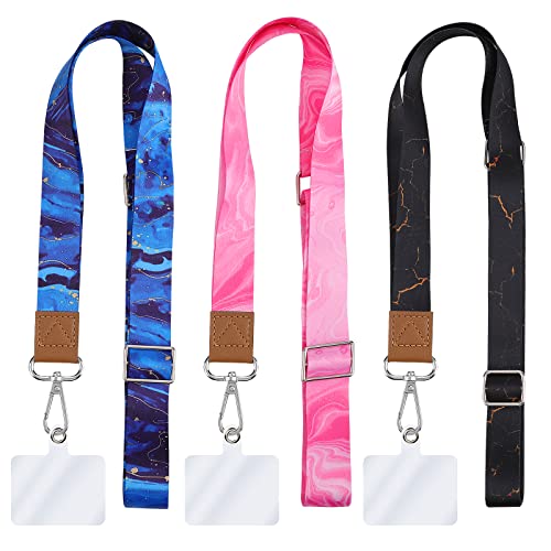 cobee Cell Phone Lanyard with Patch, 3 Pcs Universal Marble Neck Straps with Metal Clasp Adjustable Badge Crossbody Lanyards for Women Wrist Straps for Card Holders, Car Keys, Whistle, Wallet