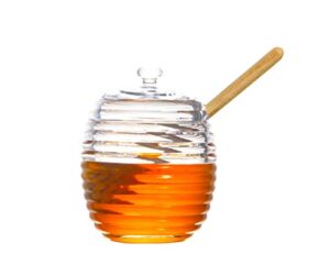 touchstone glass honey jar with wood dipper and lid perfect for any kitchen, food grade glass honey jars with dipper material, the honey pot with wooden spoon, honey holder, (3.5" x 4.3") (9 fl oz)