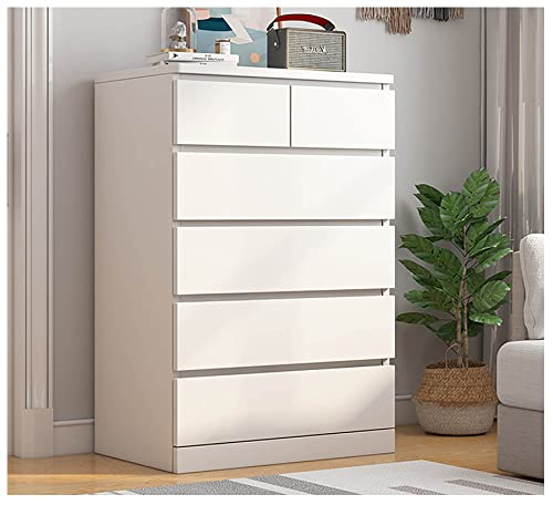 DRAMLOR 6 Drawer Tall White Dresser, Simple and Modern Wood Tall Dressers for Bedroom, 6 Drawer Chest of Drawers Closet Organizers and Storage Suitable for Living Room, Bedroom, Hallway