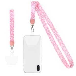 universal cell phone lanyard, crossbody phone lanyard, wrist strap, lanyards for keys, adjustable detachable shoulder strap and phone tether,phone strap compatible with most smartphones-pink leopard