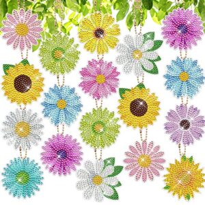 augisteen 12 pcs flowers diamond painting keychains daisy sunflower diamond art key rings double sided full drill diamond keychains colorful flowers hanging ornaments for diy crafts home party decor