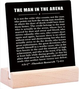 tinfold the man in the arena ceramic table plaque with wooden stand desk decorations inspirational quote office living room bedroom desk decor, inspirational gift for men boys teens entrepreneur