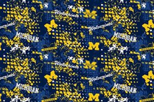 university of michigan cotton fabric by sykel-licensed michigan wolverines splatter cotton fabric