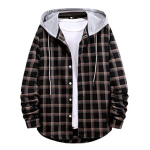 mens hoodies pullover men's casual plaid flannel jacket lightweight flannel hoodie long sleeve button down shirt hoodies coat outfits p01