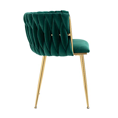 SZLIZCCC Modern Velvet Dining Chair, Curved Mid Back Support Living Room Chair, Woven Trim Gold Frame Trim Chaipholr, Ustered Club Chair， for Dining Room, Kitchen, Dressing (Emerald Set of 2)