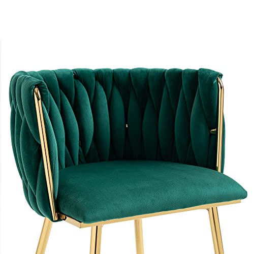 SZLIZCCC Modern Velvet Dining Chair, Curved Mid Back Support Living Room Chair, Woven Trim Gold Frame Trim Chaipholr, Ustered Club Chair， for Dining Room, Kitchen, Dressing (Emerald Set of 2)