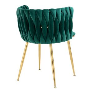 SZLIZCCC Modern Velvet Dining Chair, Curved Mid Back Support Living Room Chair, Woven Trim Gold Frame Trim Chaipholr, Ustered Club Chair， for Dining Room, Kitchen, Dressing (Emerald Set of 2)