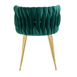 SZLIZCCC Modern Velvet Dining Chair, Curved Mid Back Support Living Room Chair, Woven Trim Gold Frame Trim Chaipholr, Ustered Club Chair， for Dining Room, Kitchen, Dressing (Emerald Set of 2)