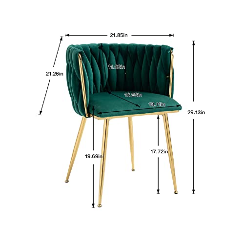 SZLIZCCC Modern Velvet Dining Chair, Curved Mid Back Support Living Room Chair, Woven Trim Gold Frame Trim Chaipholr, Ustered Club Chair， for Dining Room, Kitchen, Dressing (Emerald Set of 2)