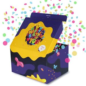 fettipop gift box diy (premium purple), gift box exploding confetti - happy birthday, surprise prank box pop up 7.2x5.5x4.3 in.