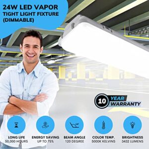 JACS 24W LED Vapor Tight Light Fixture, 4ft Vapor Proof LED Light - 80W Equivalent, 5000k, 3432LM - Ideal Garage Light, Shop Light, Outdoor Light Fixture, 6 Pack