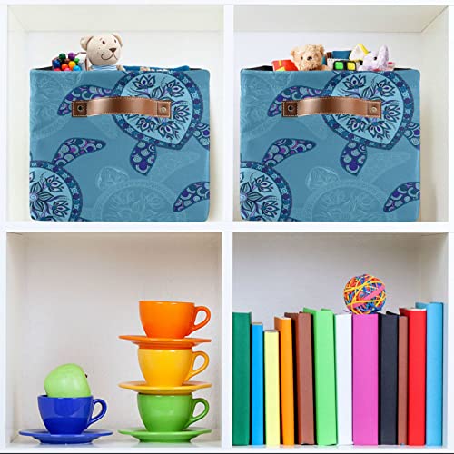 ALAZA Tribal Sea Turtle Blue Foldable Storage Box Storage Basket Organizer Bins with Handles for Shelf Closet Living Room Bedroom Home Office 1 Pack