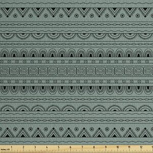 ambesonne tribal faux suede fabric by the yard, ethnic native american bohemian style geometric funky forms pattern, for indoor outdoor diy projects upholstery, 1 yard, charcoal grey and pale teal