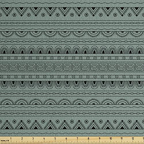 Ambesonne Tribal Faux Suede Fabric by The Yard, Ethnic Native American Bohemian Style Geometric Funky Forms Pattern, for Indoor Outdoor DIY Projects Upholstery, 1 Yard, Charcoal Grey and Pale Teal