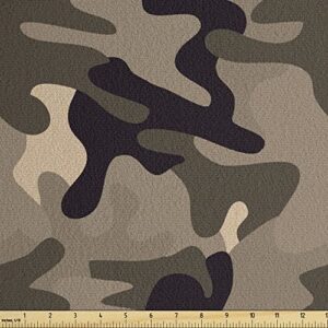 ambesonne camo faux suede fabric by the yard, classic camouflage pattern in earth tones equipment fashion, for indoor outdoor diy projects upholstery, 3 yards, taupe dark tan