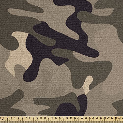 Ambesonne Camo Faux Suede Fabric by The Yard, Classic Camouflage Pattern in Earth Tones Equipment Fashion, for Indoor Outdoor DIY Projects Upholstery, 3 Yards, Taupe Dark Tan