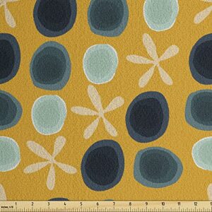 ambesonne modern teal faux suede fabric by the yard, circles and the flowers abstract style of drawing illustration, for indoor outdoor diy projects upholstery, 1 yard, mustard and petrol blue