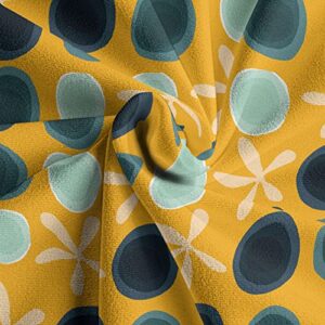 Ambesonne Modern Teal Faux Suede Fabric by The Yard, Circles and The Flowers Abstract Style of Drawing Illustration, for Indoor Outdoor DIY Projects Upholstery, 1 Yard, Mustard and Petrol Blue