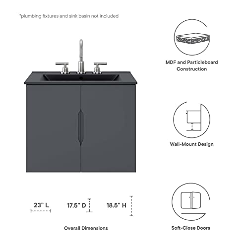 Modway Vitality 24" Bathroom Vanity Cabinet (Sink Basin Not Included), 24 Inch, Gray