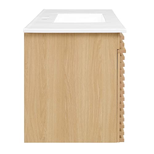 Modway Render 48" Wall-Mount Bathroom Vanity Cabinet with Ceramic Sink Basin in Oak White