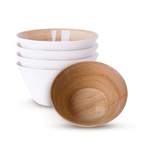 Consistently Creative 6-inch Melamine Bowl, 6 Bowl Set in Cream with Wood, Break Resistant Melamine Bowl