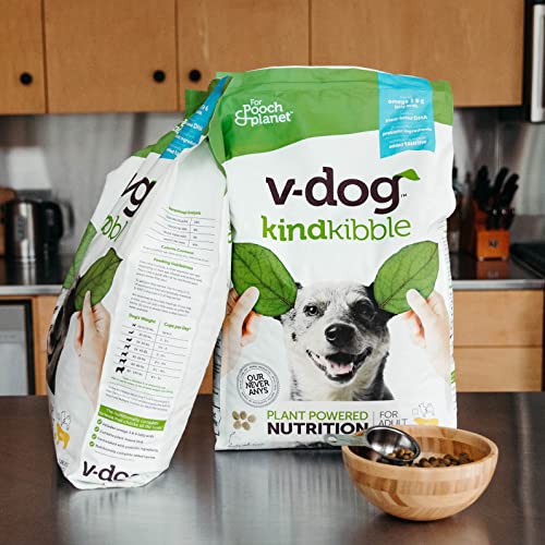 V-dog Vegan Kibble Dry Dog Food (24 LB) | Plant Based Protein with Added Taurine for Sensitive Stomach and Skin | Adult Dog Food | Vegetarian Superfood with Certified Organic Ingredients | Made in US