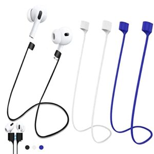 magnetic anti-lost straps for airpods accessory, colorful soft silicone sports lanyard. strong cord anti-lost leash sports string, neck rope cord, sportsman [3 pack] (black+white+blue)