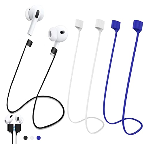Magnetic Anti-Lost Straps for AirPods Accessory, Colorful Soft Silicone Sports Lanyard. Strong Cord Anti-Lost Leash Sports String, Neck Rope Cord, Sportsman [3 Pack] (Black+White+Blue)