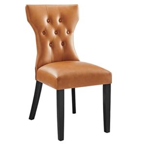 modway silhouette modern tufted vegan leather upholstered parsons tan, one dining chair