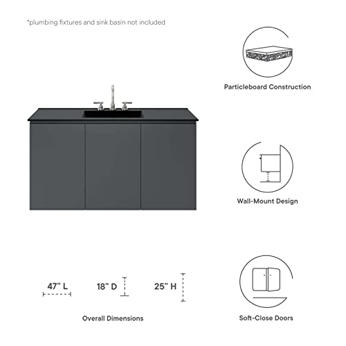 Modway Vitality 48" Wall-Mount Bathroom Vanity in Gray