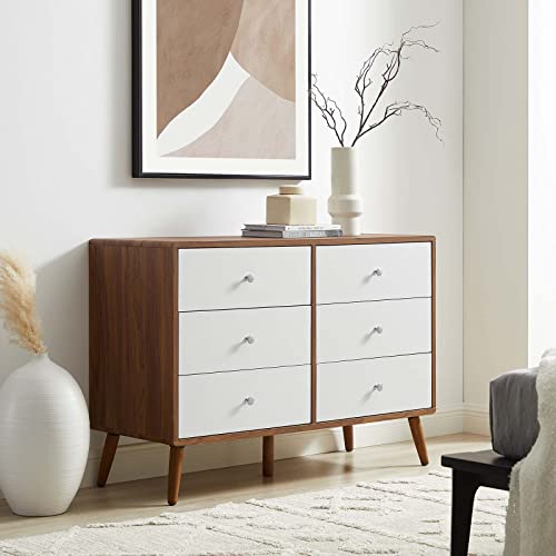 Modway Transmit Mid-Century Modern 47" Wood Dresser in Walnut White