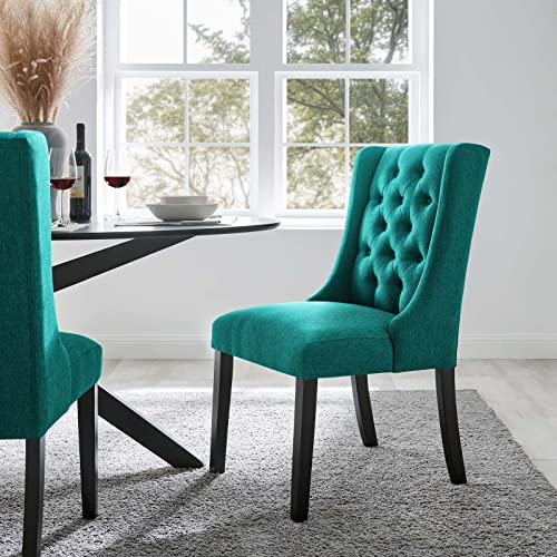 Modway Baronet Button Tufted Fabric Dining Chair, Set of 1, Teal