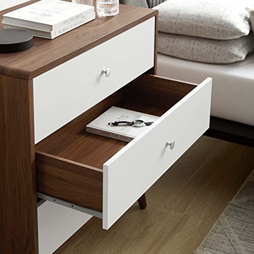 Modway Transmit Mid-Century Modern Wood Walnut White, 3-Drawer Chest