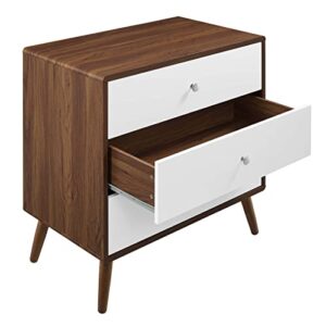 Modway Transmit Mid-Century Modern Wood Walnut White, 3-Drawer Chest