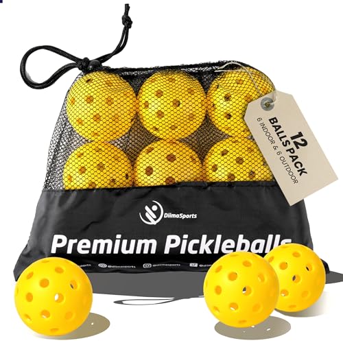 DiimaSports Premium Pickleball Balls, USAPA Standard 12-Pack (6 Indoor & 6 Outdoor) Pickle Ball Set for Durable Play, Consistent Bounce, and Long Lifespan