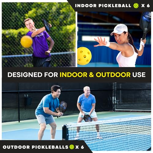 DiimaSports Premium Pickleball Balls, USAPA Standard 12-Pack (6 Indoor & 6 Outdoor) Pickle Ball Set for Durable Play, Consistent Bounce, and Long Lifespan
