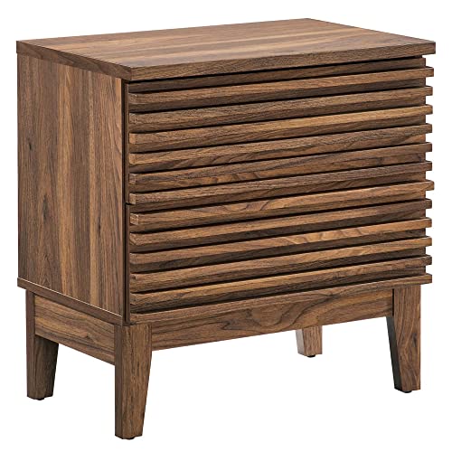 Modway Render Mid-Century Modern Two-Drawer Bedside End Table in Walnut