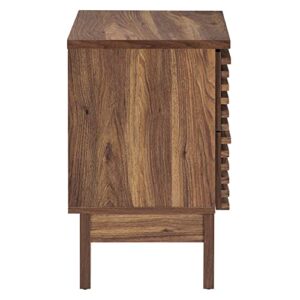 Modway Render Mid-Century Modern Two-Drawer Bedside End Table in Walnut