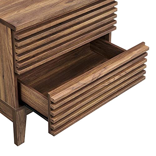 Modway Render Mid-Century Modern Two-Drawer Bedside End Table in Walnut