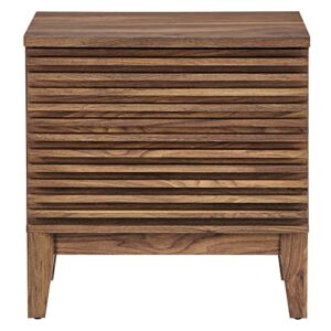 Modway Render Mid-Century Modern Two-Drawer Bedside End Table in Walnut