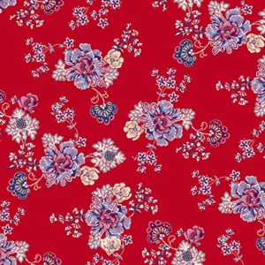 texco inc floral jacobean dty stretch/printed knit, athletic wear, maternity, apparel fabrics, diy projects, red blue 2 yards