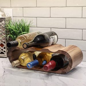 7Penn Wooden Countertop Wine Rack - 6 Bottle Horizontal Acacia Wood Wine Storage Rack Wine Holder Stands for Counter