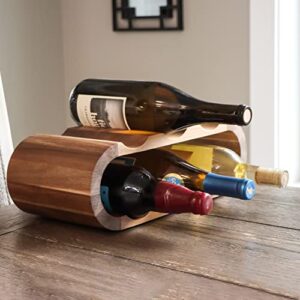 7Penn Wooden Countertop Wine Rack - 6 Bottle Horizontal Acacia Wood Wine Storage Rack Wine Holder Stands for Counter