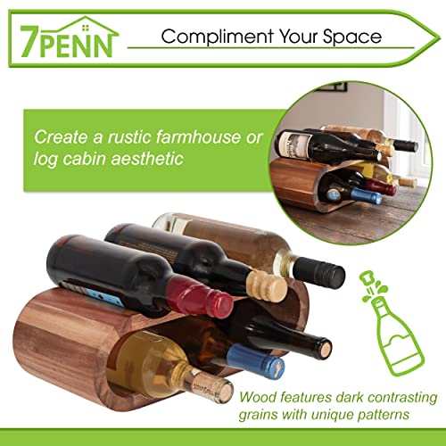 7Penn Wooden Countertop Wine Rack - 6 Bottle Horizontal Acacia Wood Wine Storage Rack Wine Holder Stands for Counter