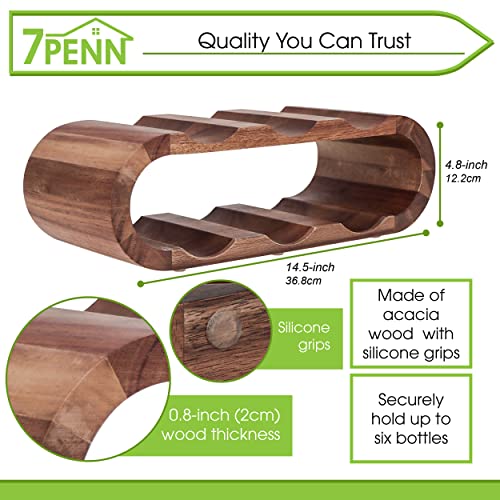 7Penn Wooden Countertop Wine Rack - 6 Bottle Horizontal Acacia Wood Wine Storage Rack Wine Holder Stands for Counter