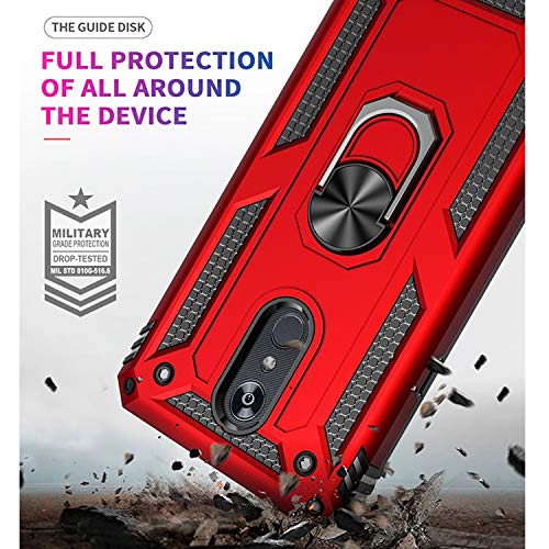 STARSHOP LG Stylo 5 Phone Case, [Not Fit Stylo 4 / Stylo 6], with [Tempered Glass Protector Included] Military Grade Shockproof Protection Cover with Rotating Ring Holder Kickstand - Scarlet