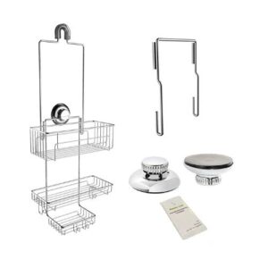 gecko-loc extra long hanging shower caddy bundle including 2 hanger extensions and 2 extra suction cups -silver